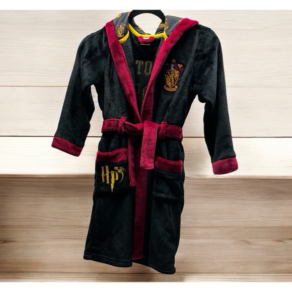 Harry Potter Plush Gryffindor Black Hooded Plush Bath Robe Kids Size 8 - Picture 1 of 10